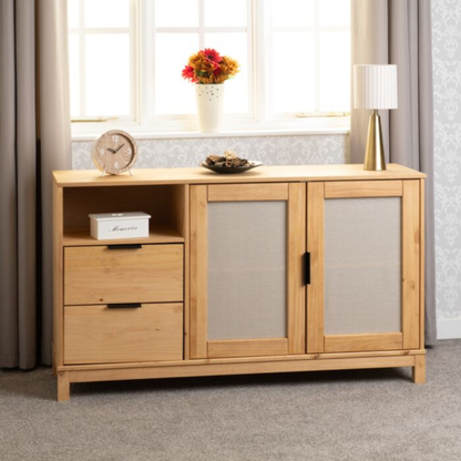 Corona Rattan 2 Door 2 Drawer Sideboard – Distressed Pine/Rattan