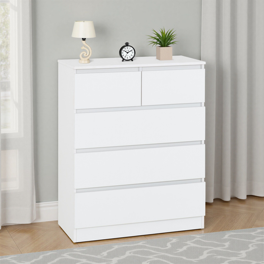 Malvern 3+2 Drawer Chest – White, Stylish Storage Solution