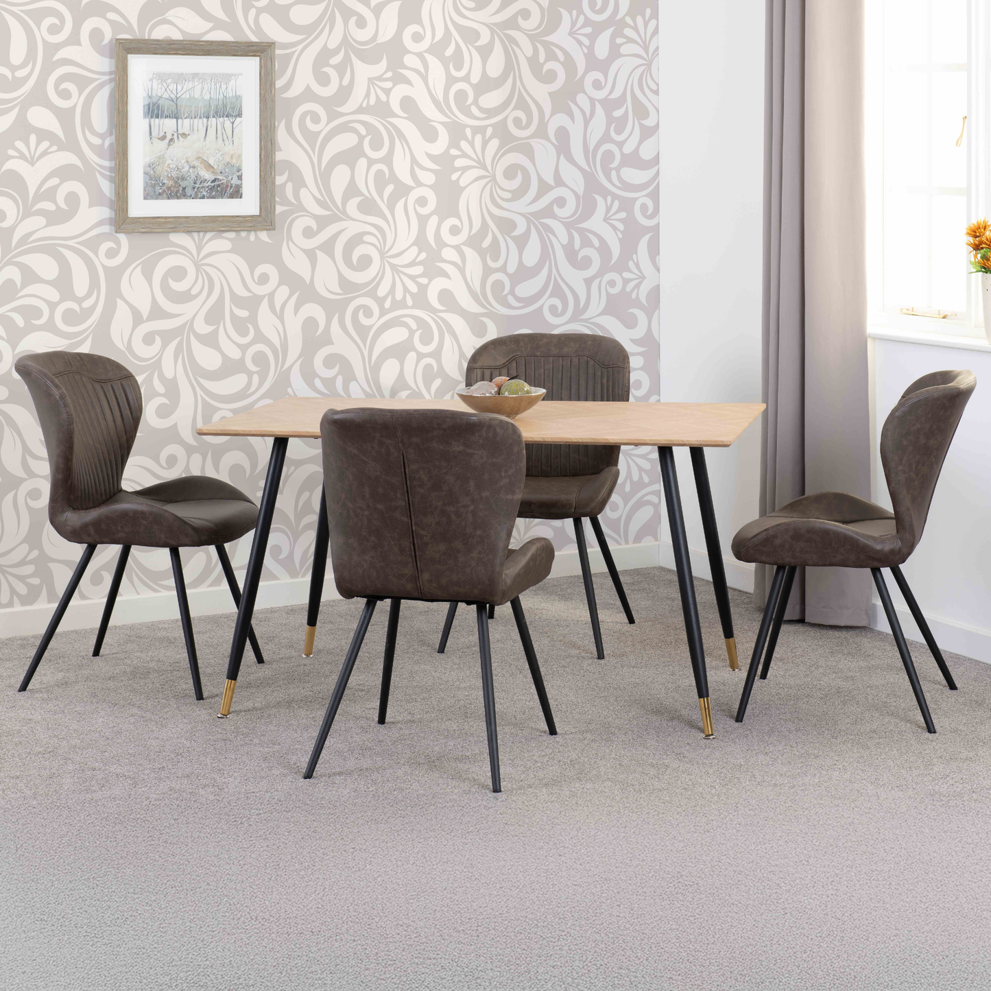 Hamilton & Quebec Medium Dining Set (4 Chairs) - Oak/Brown Faux Leather