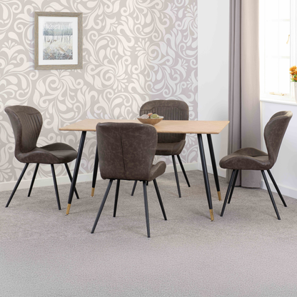 Hamilton & Quebec Medium Dining Set (4 Chairs) - Oak/Brown Faux Leather