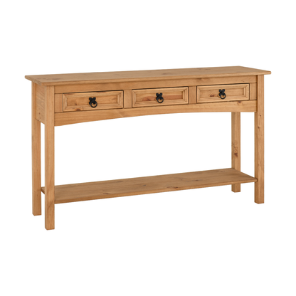 Corona 3 Drawer Console Table With Shelf - Distressed Pine