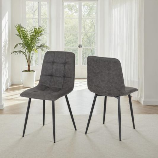 Fenton Dining Chair - Dark Grey Suede Fabric (Set of 2)