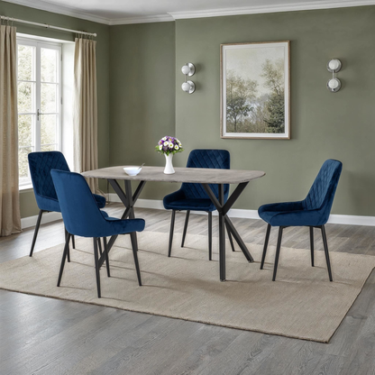 Athens Rectangular Dining Set with 4 Avery Chairs - Concrete/Sapphire Velvet