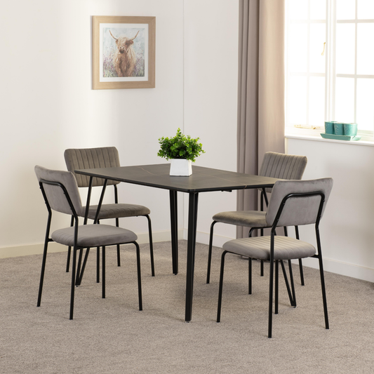 Marlow & Sheldon Dining Set - Black Marble/Grey Velvet (4 Chairs)