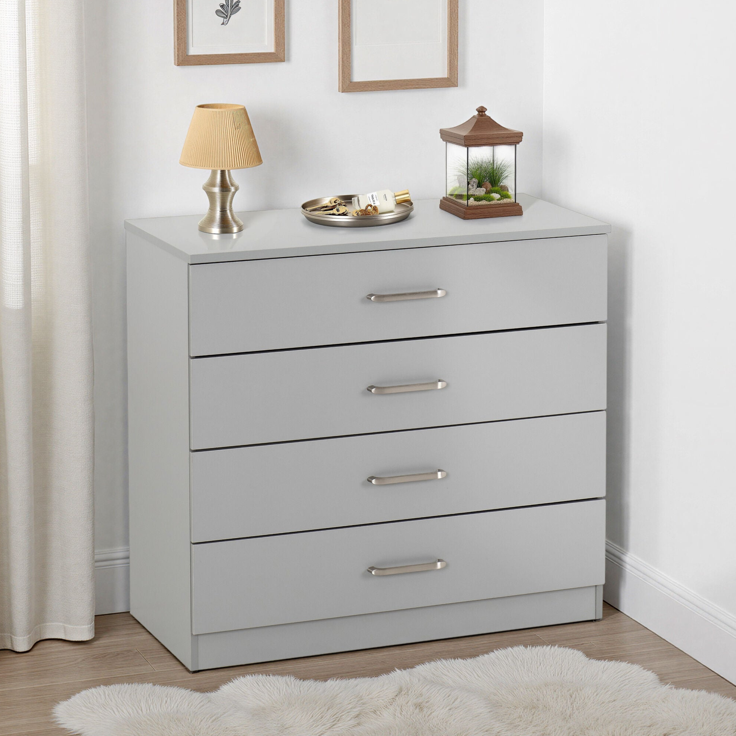 Dakota 4 Drawer Chest – Light Grey, Stylish Bedroom Storage