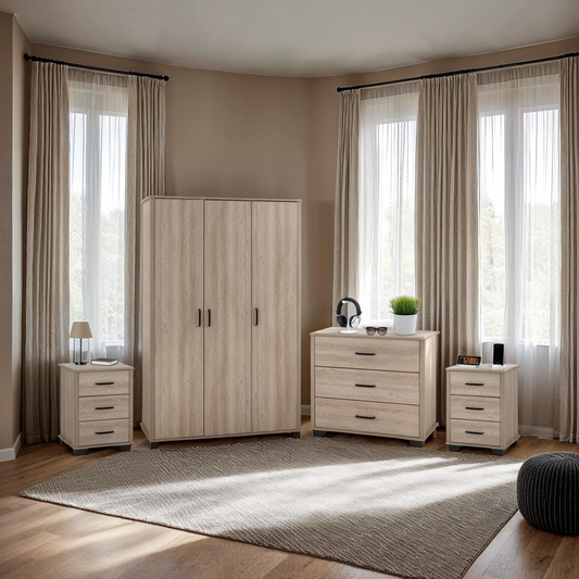 Oliver 3 Door Wardrobe Bedroom Set – Light Oak Effect