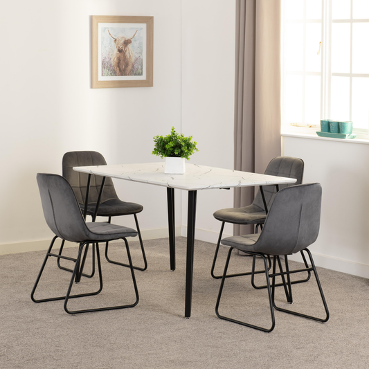 Marlow & Lukas Dining Set – White Marble & Grey Velvet