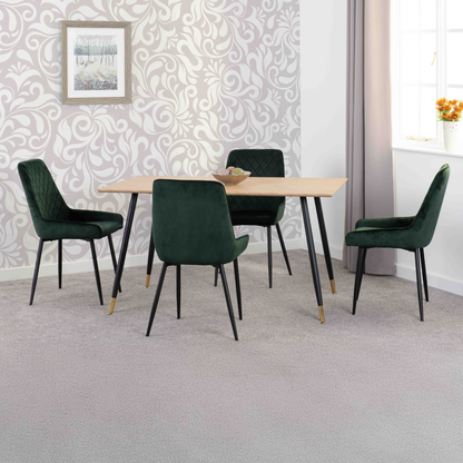 Hamilton & Avery Medium Dining Set (4 Chairs) - Oak/Emerald Green Velvet