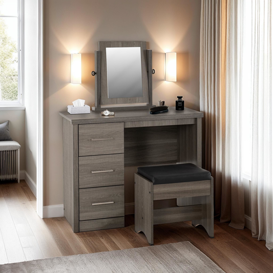Lisbon 3Pc Dressing Table Set with Mirror - Black Wood Grain