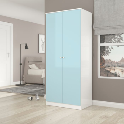 Denver 2 Door Wardrobe – White & Blue Gloss