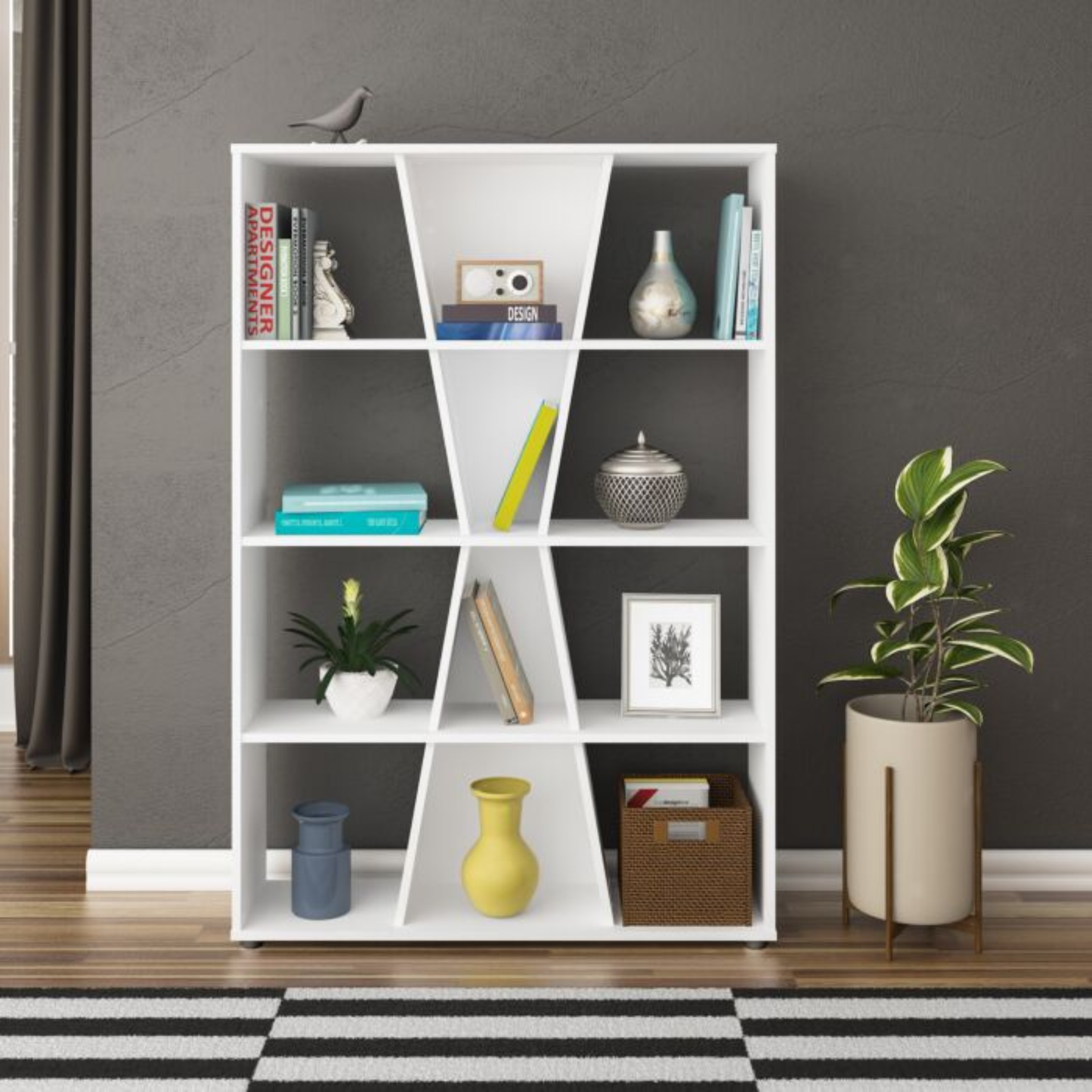 Naples Medium Bookcase – White Modern Storage Shelving Unit