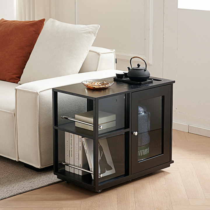 Aglaea Side Table With Storage, Black