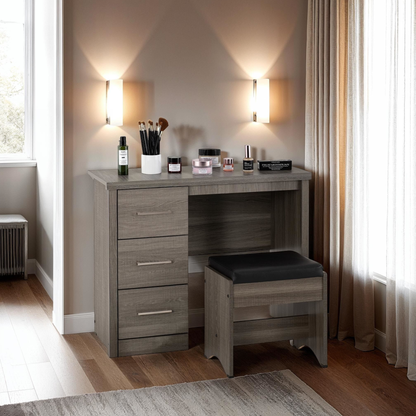 Lisbon 2Pc Dressing Table Set - Black Wood Grain/Black Faux Leather
