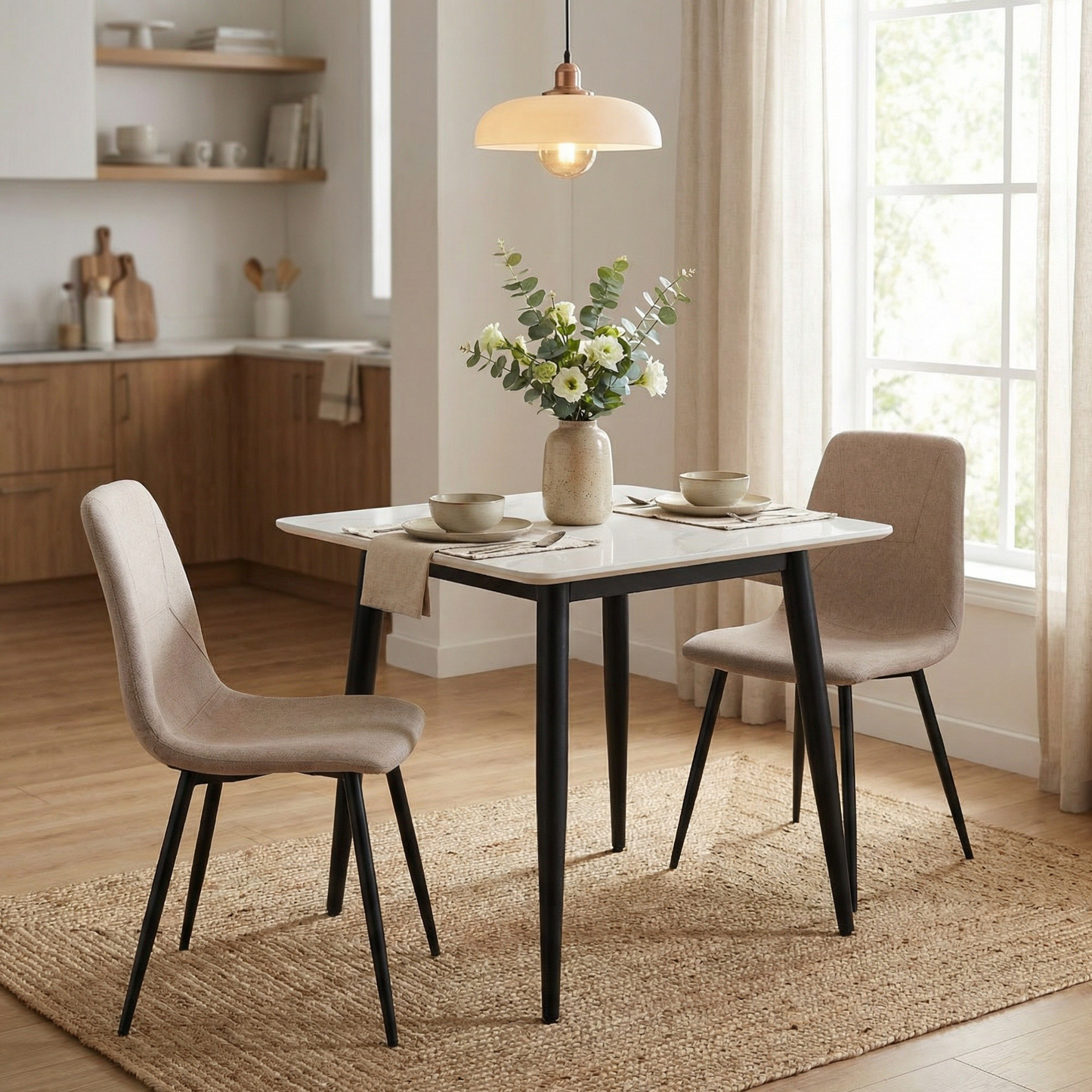 Esme Pack of 2 Light Brown Fabric Dining Chairs