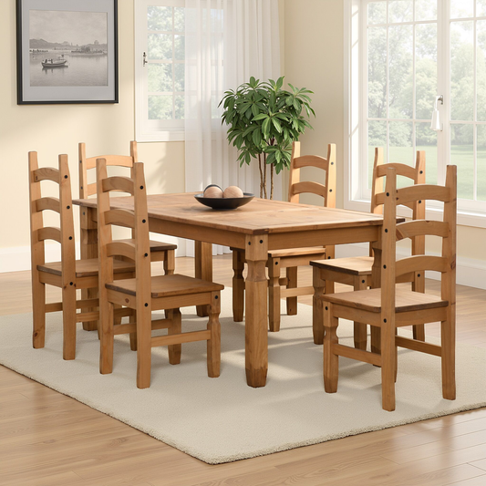 Corona 6' Dining Set with 6 Chairs - Distressed Waxed Pine
