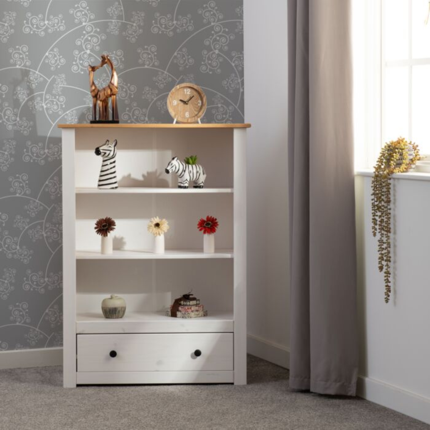 Panama 1 Drawer Bookcase – White & Natural Wax Storage Unit