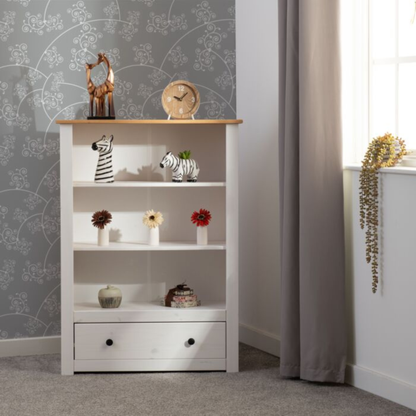 Panama 1 Drawer Bookcase – White & Natural Wax Storage Unit