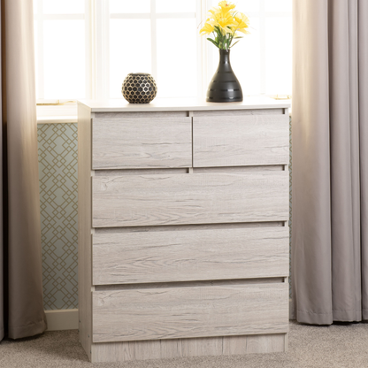 Malvern 3+2 Drawer Chest – Urban Snow, Stylish Storage Solution