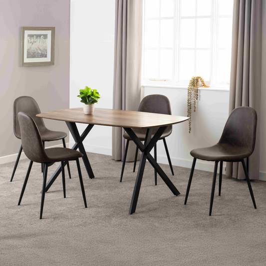 Athens Rectangular Dining Set with 4 Chairs - Oak & Brown Faux Leather
