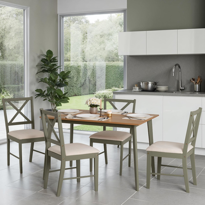 Balfour 1+4 Dining Set - Sage Green, Oak Effect & Mink Microsuede