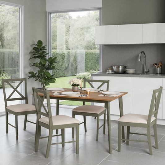 Balfour 1+4 Dining Set - Sage Green, Oak Effect & Mink Microsuede