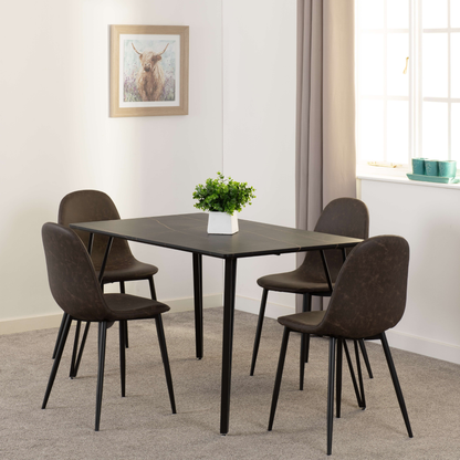 Marlow & Athens Dining Set (4 Chairs) - Black Marble/Brown PU