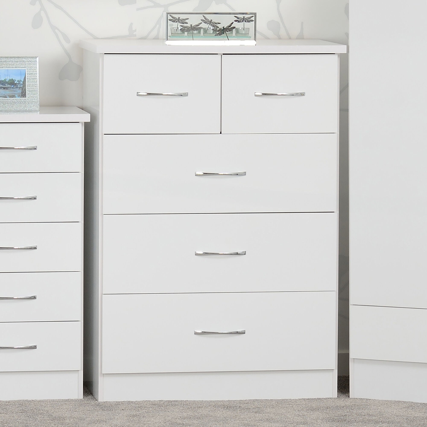 Nevada 3+2 Drawer Chest - White Gloss