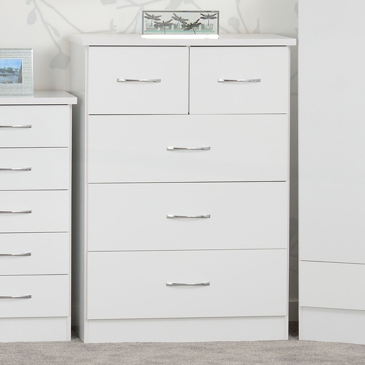 Nevada 3+2 Drawer Chest - White Gloss