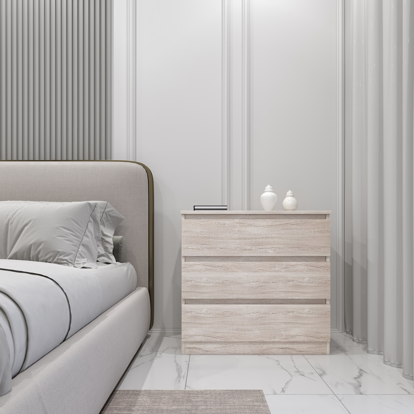 Malvern 3 Drawer Chest – Urban Snow, Stylish Bedroom Storage