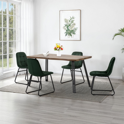 Quebec Wave & Lukas Dining Set - Oak Effect/Emerald Velvet
