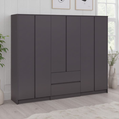 Malvern 6 Door 2 Drawer Wardrobe – Grey Modern Storage