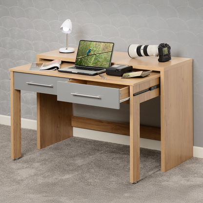 Seville 2 Drawer Slider Desk - Grey Gloss/Light Oak Effect Veneer