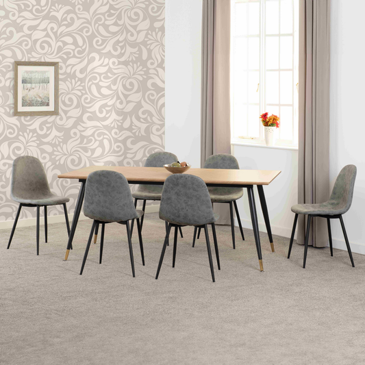 Hamilton & Athens Dining Set (6 Chairs) - Oak/Grey Faux Leather