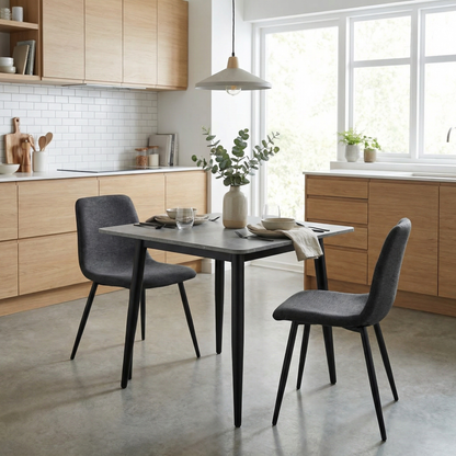 Nova Sintered Stone Dining Table 70x70cm – Grey Marble, Black Steel Legs