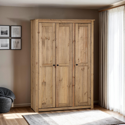 Panama 3 Door Wardrobe - Natural Wax Finish