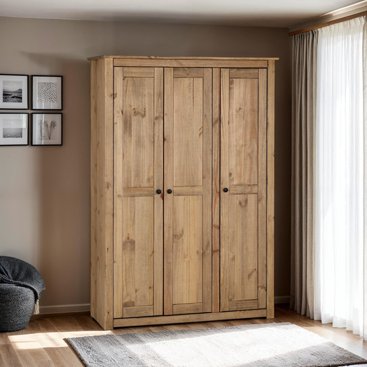Panama 3 Door Wardrobe - Natural Wax Finish