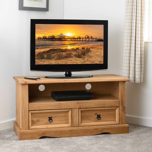 Corona 2 Drawer TV Unit - Distressed Waxed Pine
