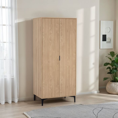 Miami 2 Door Wardrobe – Oak Effect & Black, Compact Storage