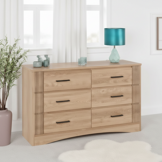 Tessa 6 Drawer Chest - Natural Oak Effect Storage