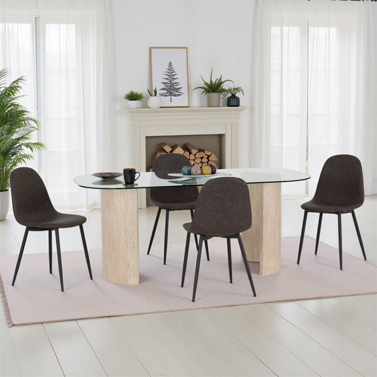 Modena & Athens Dining Set - Cream/Brown Faux Leather (4 Chairs)