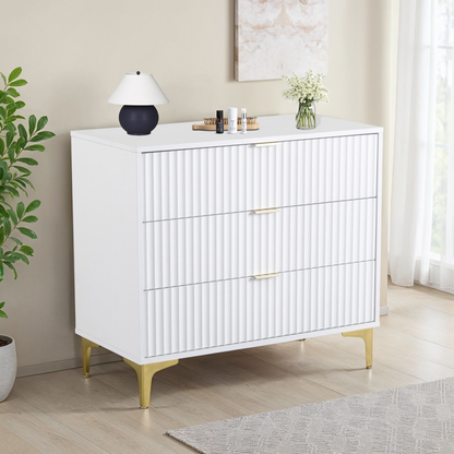 Miami 3 Drawer Chest – White/Gold, Elegant Storage Solution