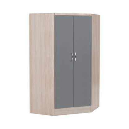 Nevada 2 Door Corner Wardrobe – Grey Gloss & Oak