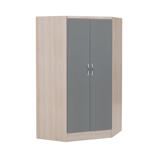 Nevada 2 Door Corner Wardrobe – Grey Gloss & Oak