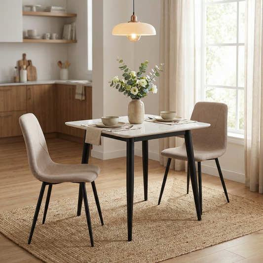 Nova Cream Square Dining Set with 2 Esme Light Brown Chairs