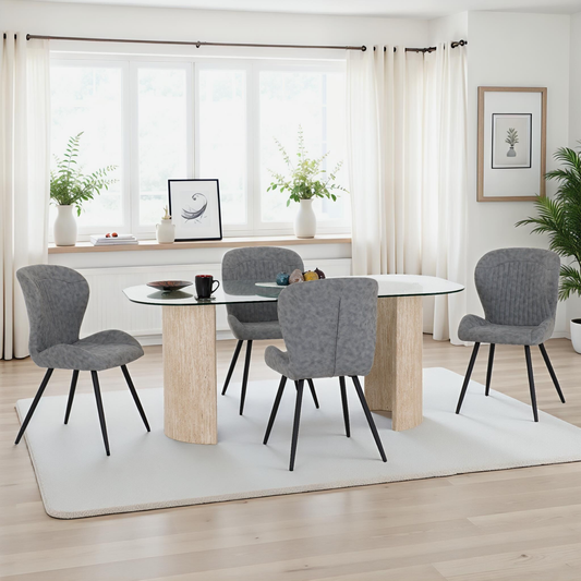 Modena & Quebec Dining Set - Cream/Grey PU (4 Chairs)