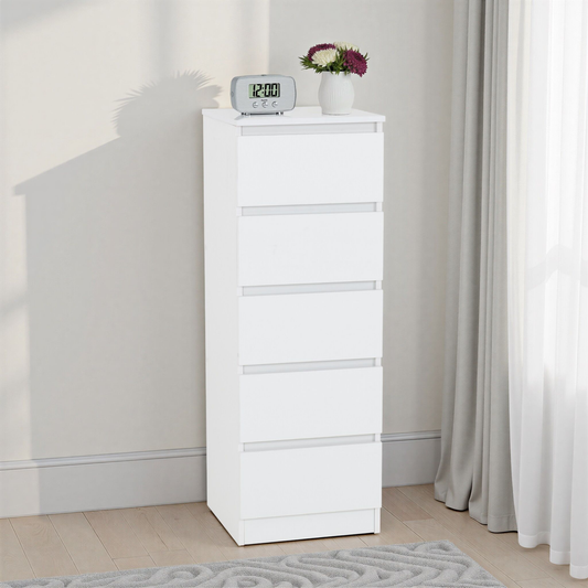 Malvern 5 Drawer Narrow Chest - White