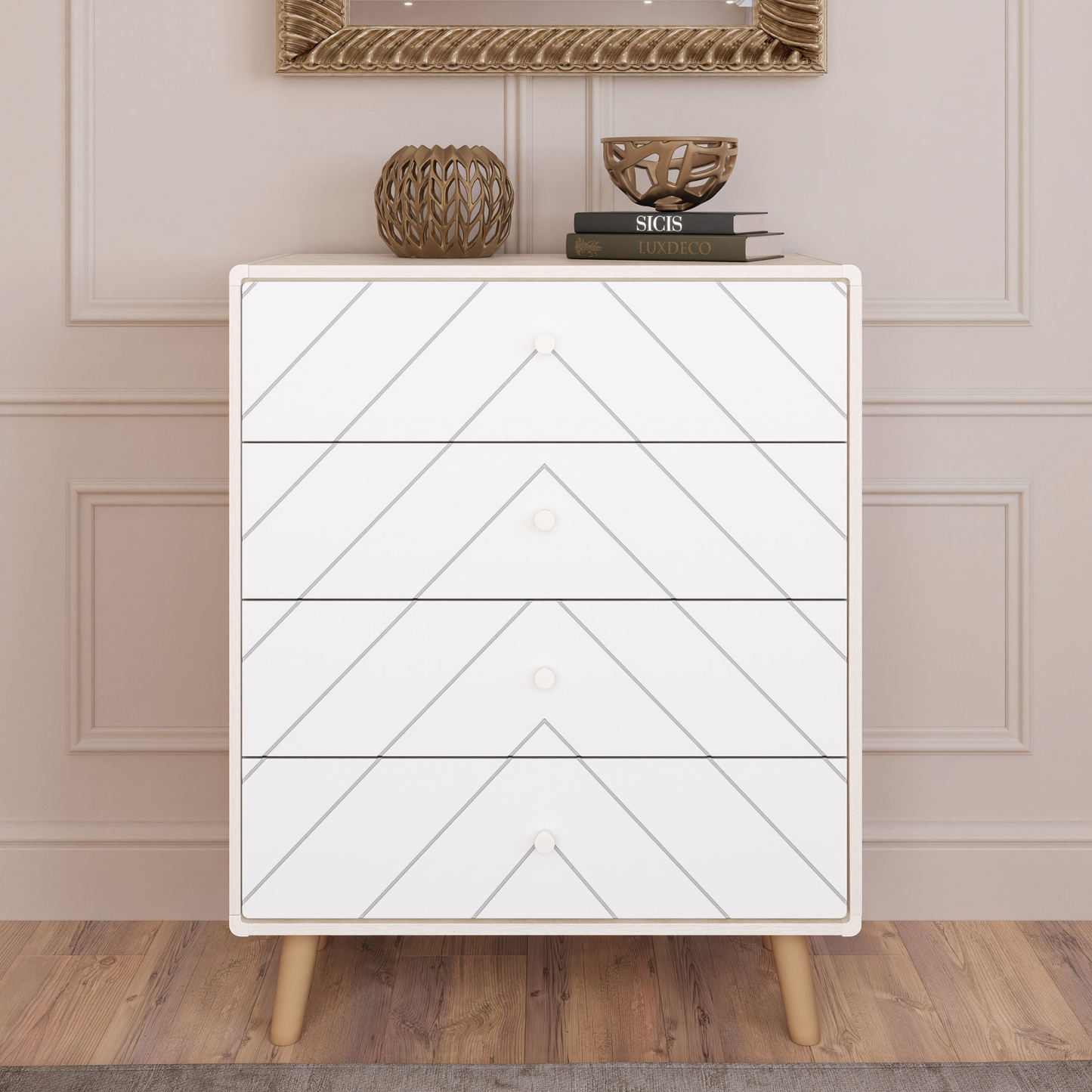 Dixie 4 Drawer Chest – Dusty Grey/White, Modern Bedroom Storage