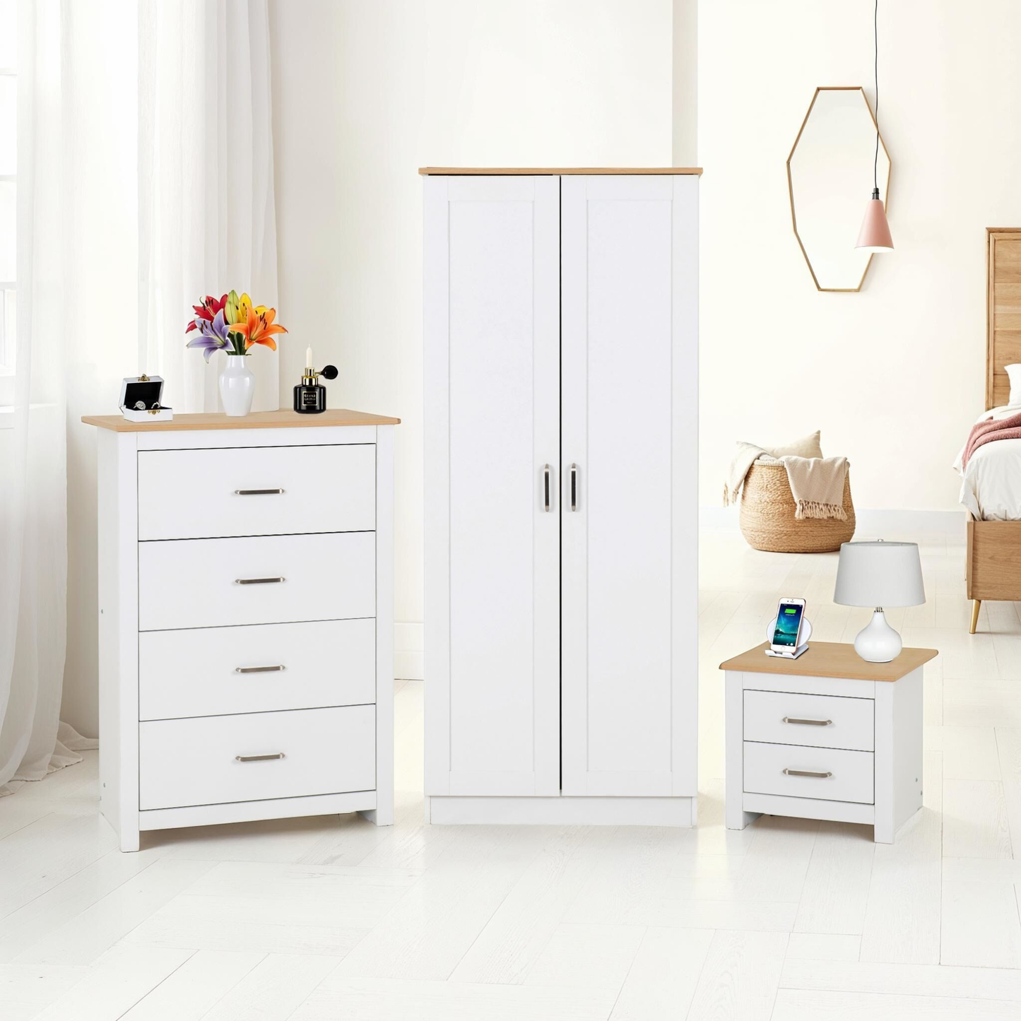 Portland Trio Set - White/Oak Effect