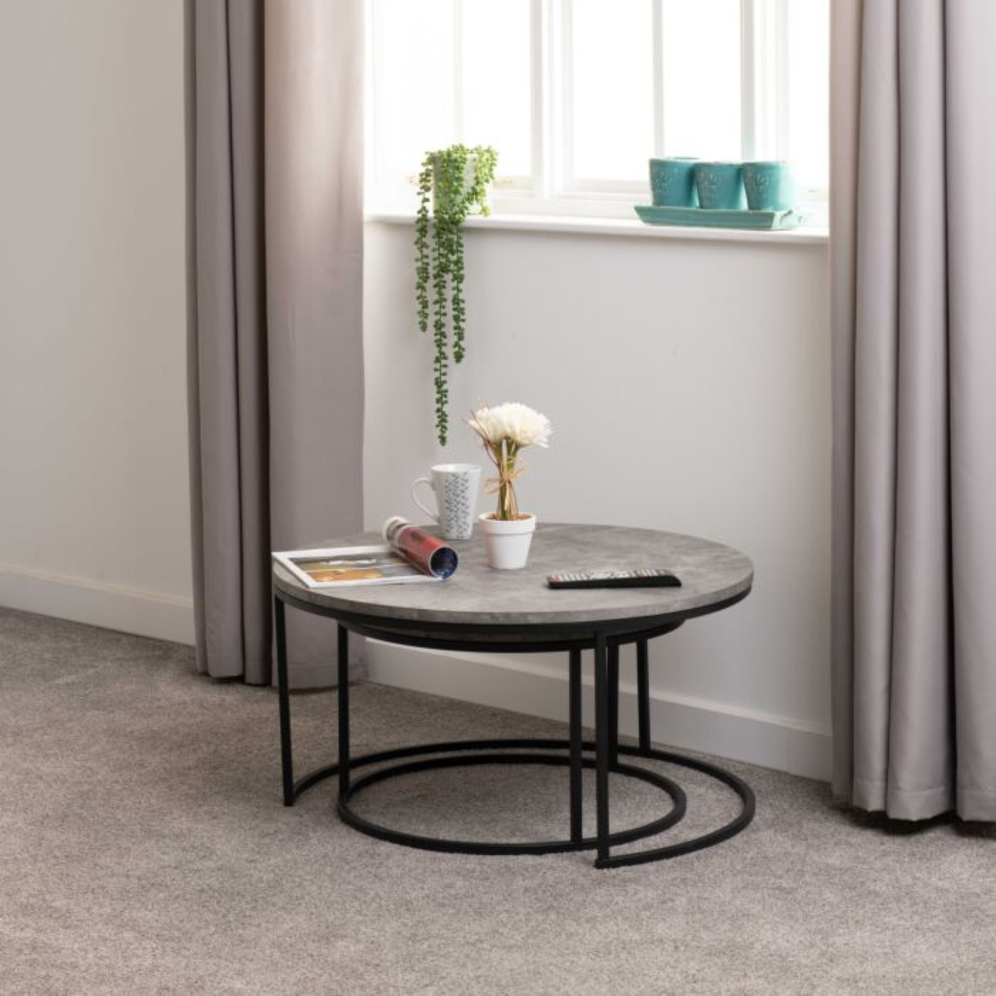 Athens Round Coffee Table Set - Concrete Effect