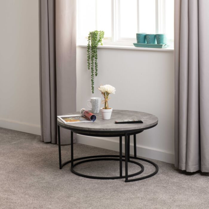 Athens Round Coffee Table Set - Concrete Effect